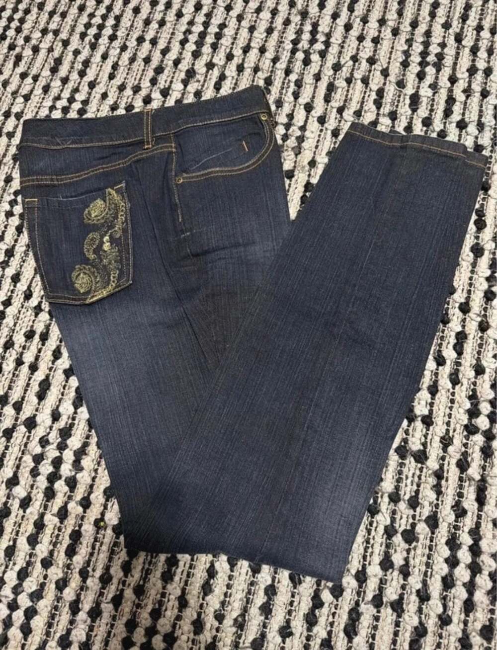 Chicos Womens Platinum Slim Jeans Blue Stretch Embroidered High Rise Pockets 1